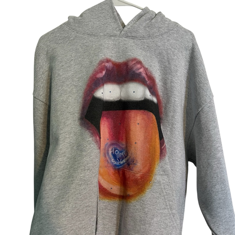 Homesick Gray Hoodie with Cool Graphic Print Size XL